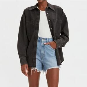 Levi's SilverTab High Waisted Distressed Raw Hem Mom Shorts 25
